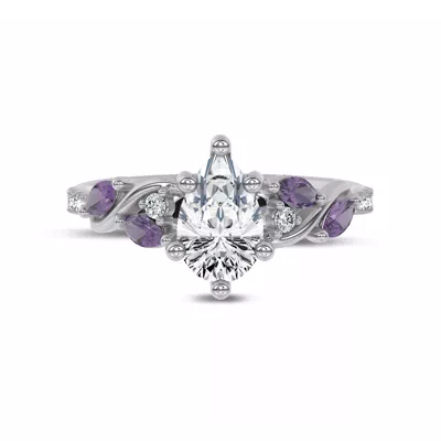 Hayden Curved Vine Amethyst And Lab Diamond Engagement Ring