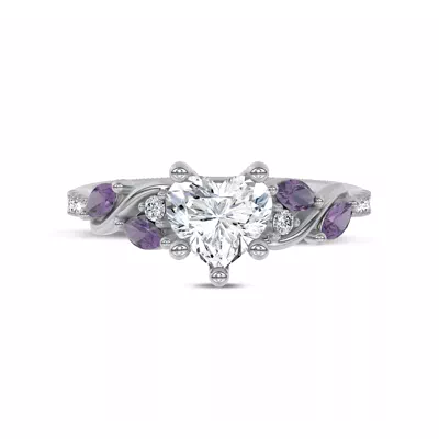 Hayden Curved Vine Amethyst And Lab Diamond Engagement Ring