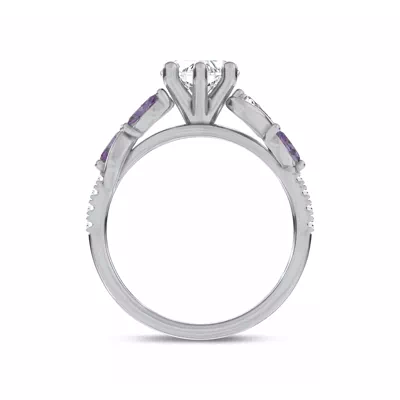 Hayden Curved Vine Amethyst And Lab Diamond Engagement Ring