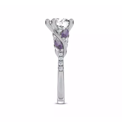 Hayden Curved Vine Amethyst And Lab Diamond Engagement Ring