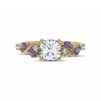 Hayden Curved Vine Amethyst And Lab Diamond Engagement Ring