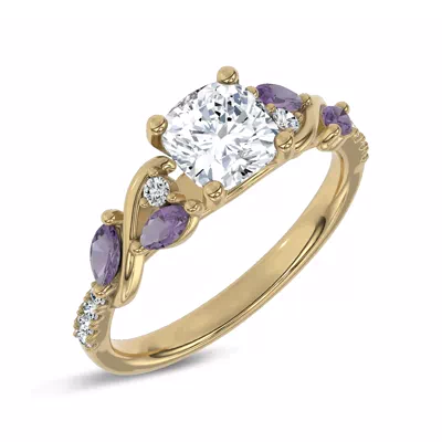Hayden Curved Vine Amethyst And Lab Diamond Engagement Ring