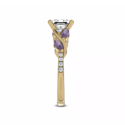 Hayden Curved Vine Amethyst And Lab Diamond Engagement Ring
