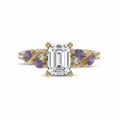 Hayden Curved Vine Amethyst And Lab Diamond Engagement Ring
