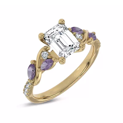 Hayden Curved Vine Amethyst And Lab Diamond Engagement Ring