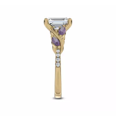 Hayden Curved Vine Amethyst And Lab Diamond Engagement Ring