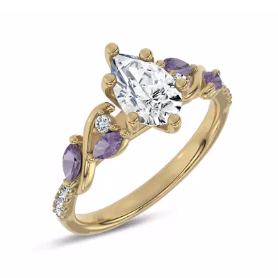 Hayden Curved Vine Amethyst And Lab Diamond Engagement Ring