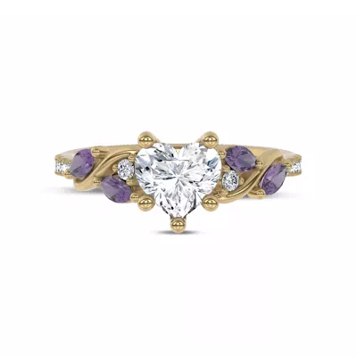 Hayden Curved Vine Amethyst And Lab Diamond Engagement Ring