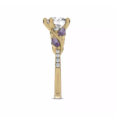 Hayden Curved Vine Amethyst And Lab Diamond Engagement Ring
