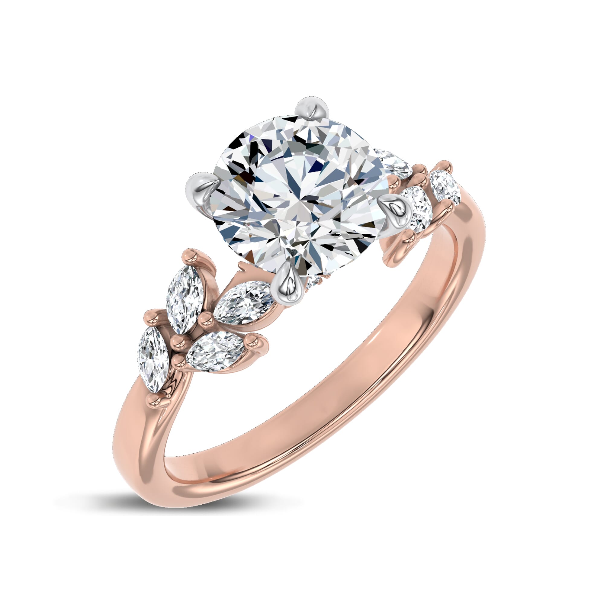 Seravine Leaf Accent Lab Engagement Ring