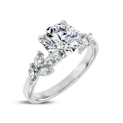 Seravine Leaf Accent Lab Engagement Ring