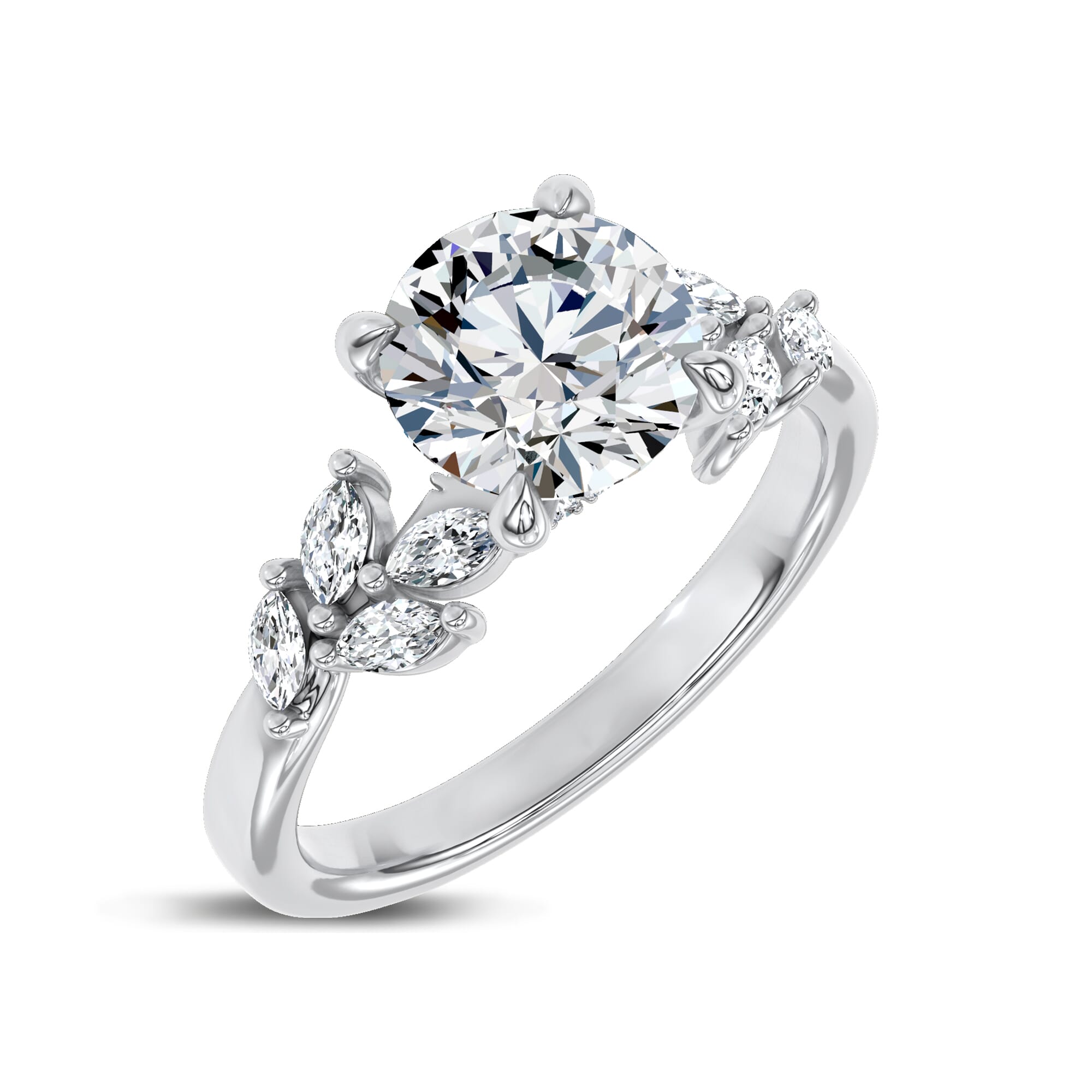 Seravine Leaf Accent Engagement Ring