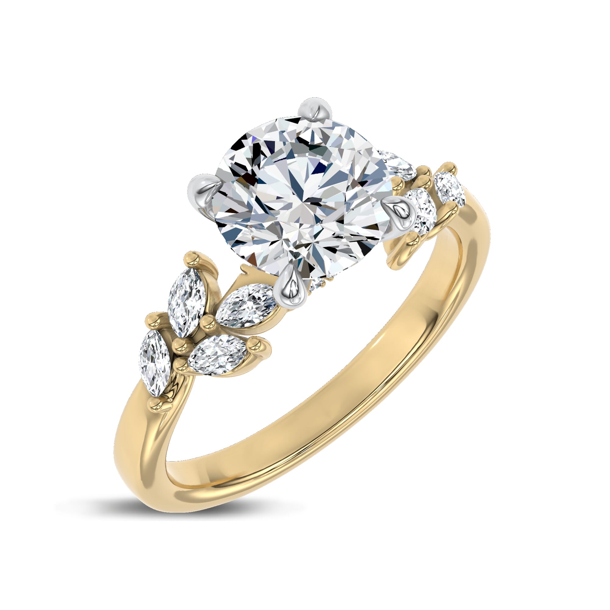 Seravine Leaf Accent Engagement Ring