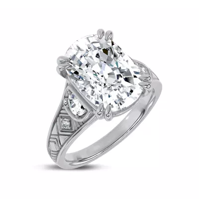 Vintage Cathedral Half-Moon Lab Diamond Engagement Ring