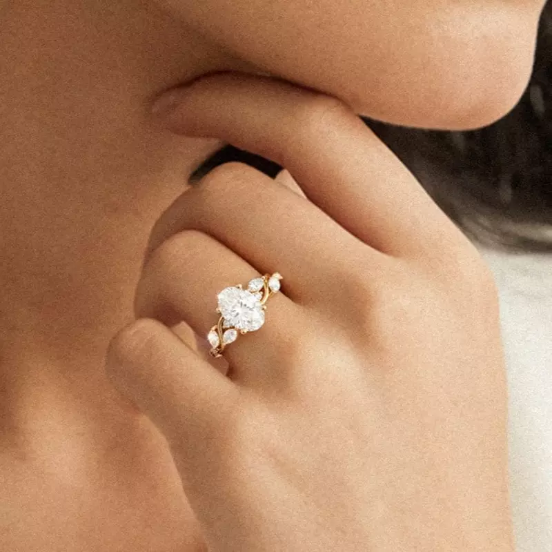 14K White Gold Hayden Curved Vine Lab Engagement Ring
