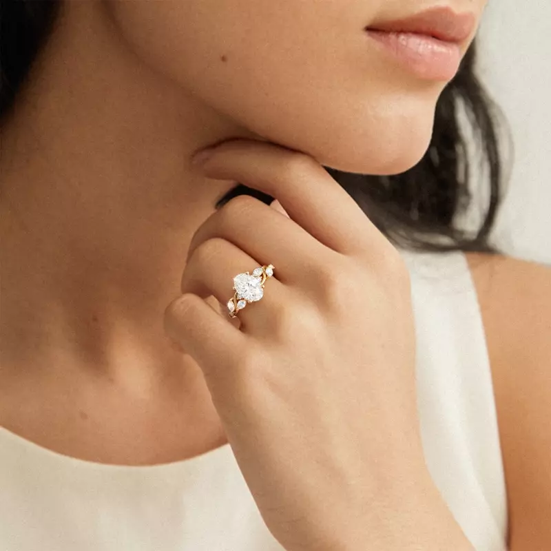 14K White Gold Hayden Curved Vine Lab Engagement Ring
