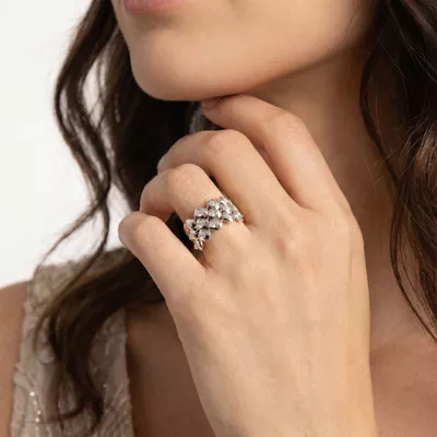 Draped Marquise Lab Diamond Silver Ring by Christian Siriano