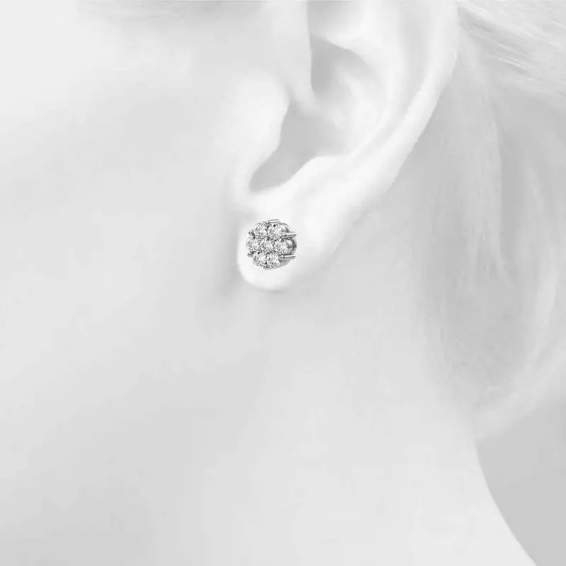 14K White Gold Flower Cluster Lab Diamond Studs (1 ct. tw.)