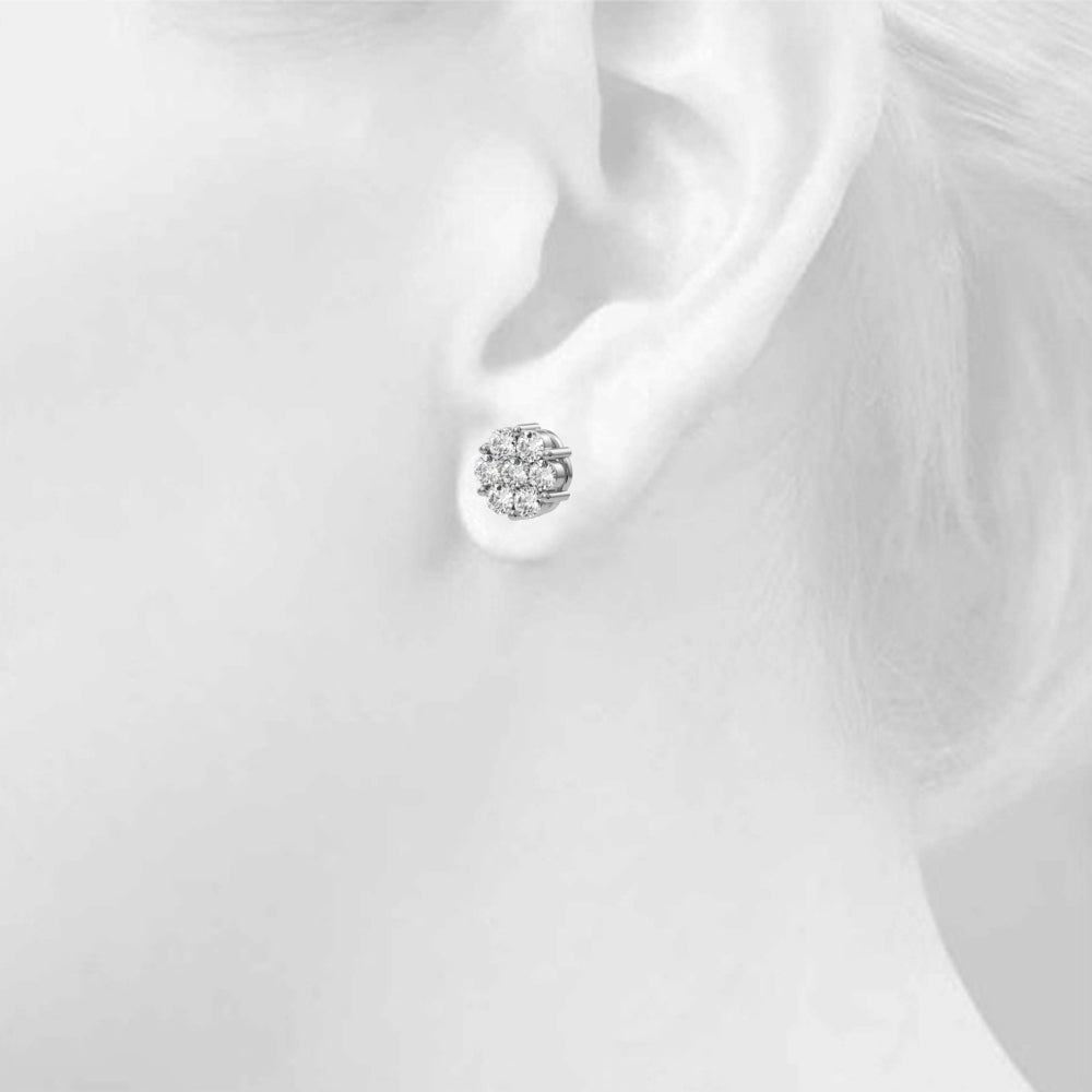 Flower Cluster Lab Diamond Studs (1 ct. tw.)-14K White Gold