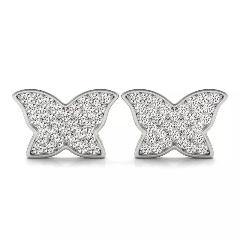 14K White Gold Butterfly Pavé Lab Diamond Stud Earrings