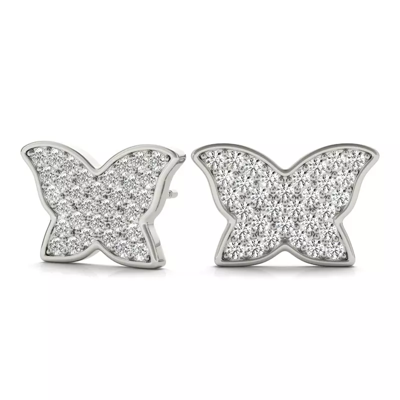 14K White Gold Butterfly Pavé Lab Diamond Stud Earrings