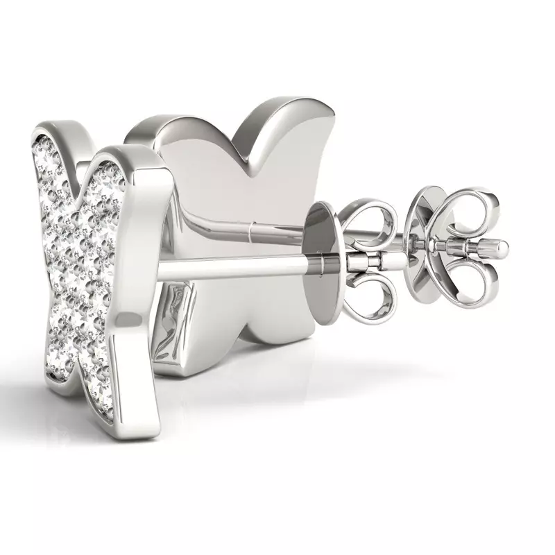 14K White Gold Butterfly Pavé Lab Diamond Stud Earrings