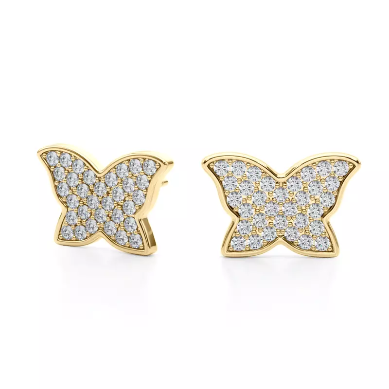14K Yellow Gold Butterfly Pavé Lab Diamond Stud Earrings