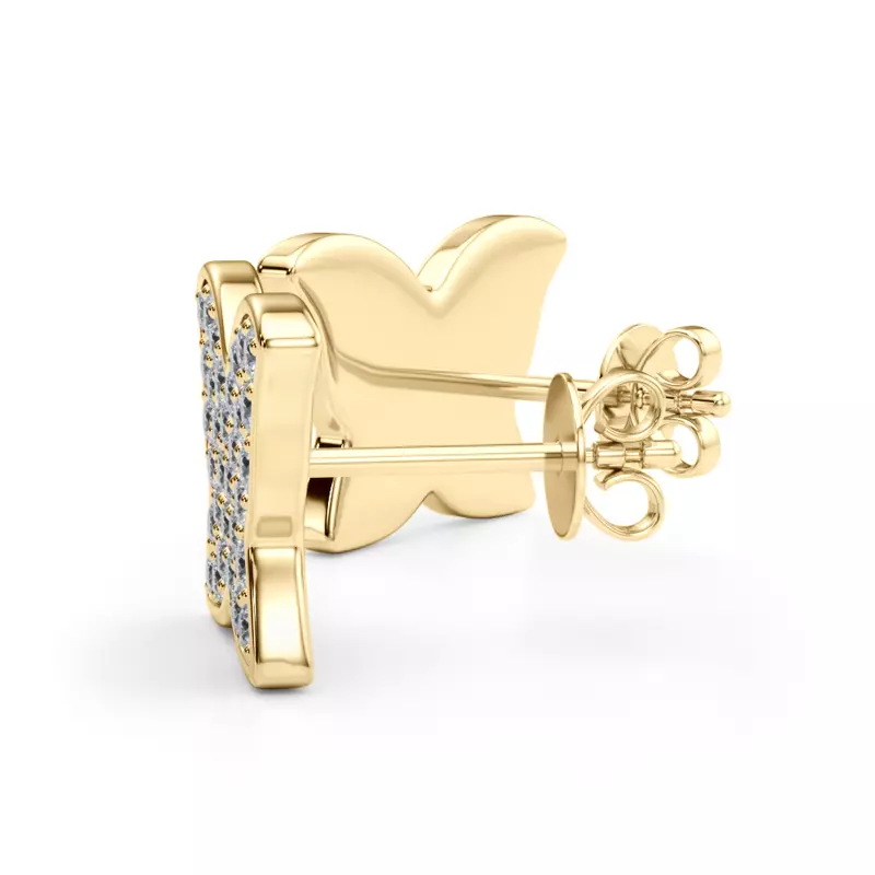 14K Yellow Gold Butterfly Pavé Lab Diamond Stud Earrings