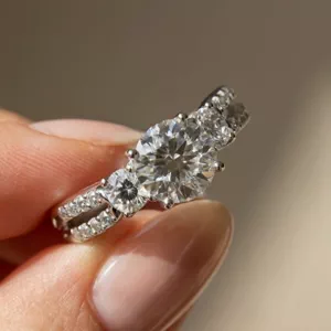 Video of Rosella Three Stone Lab Engagement Ring