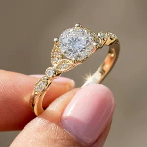Video of Kelly Milgrain Leaf Diamond Engagement Ring