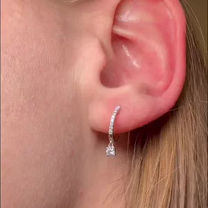 Video of Round Lab Diamond Drop Huggie Earrings